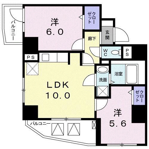 ルナ ブリランテ浅草(2LDK/2階)の間取り写真