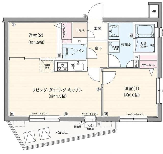 GENOVIA三軒茶屋GREEN VEIL(2LDK/4階)の間取り写真