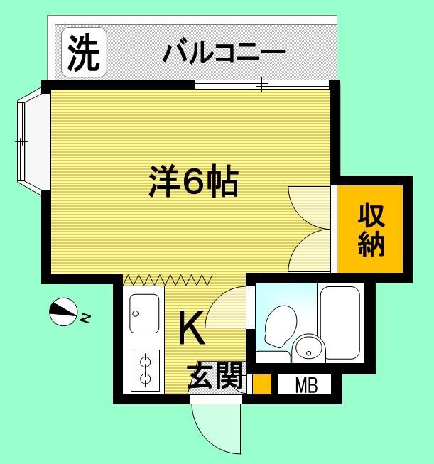 梅里グリーンハウス(ワンルーム/2階)の間取り写真