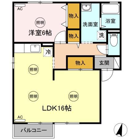 ハイツ田園 II B棟(1LDK/2階)の間取り写真