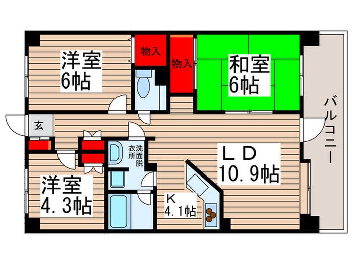 エスポワール八柱(3LDK/6階)の間取り写真