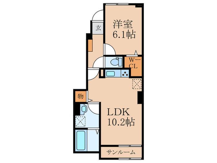 フィデール行橋A(1LDK/1階)の間取り写真