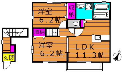 ラビンブルー(2LDK/2階)の間取り写真