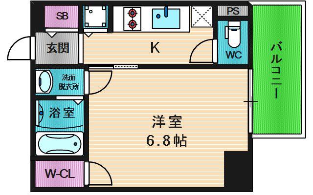 エスリード大阪上本町レジェ―ロ(1K/6階)の間取り写真