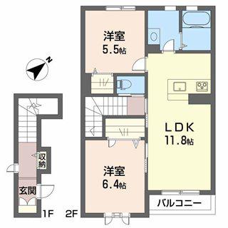 シャーメゾン レーヴ秋桜(2LDK/2階)の間取り写真