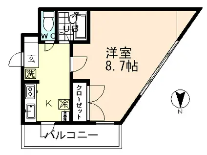 ラフィネ五福2(1K/2階)の間取り写真