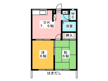 ホワイトビラ御門台(2DK/1階)の間取り写真