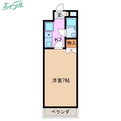 ヴェルジェ東町(1K/2階)の間取り写真