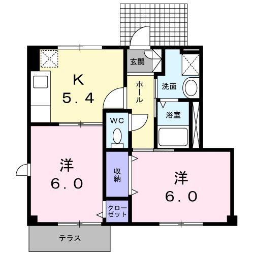 ヴィラ・アンジェB(2K/1階)の間取り写真