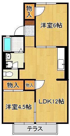 ルナハイツA棟(2LDK/1階)の間取り写真