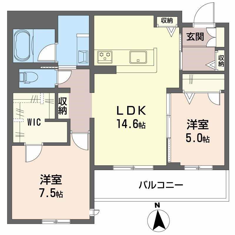 フレシア天王寺(2LDK/1階)の間取り写真