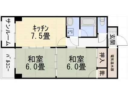 山科クリーンハイツ(2DK/4階)の間取り写真