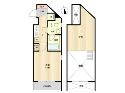 ザ・パーククロス市ヶ谷(1K/5階)の間取り写真