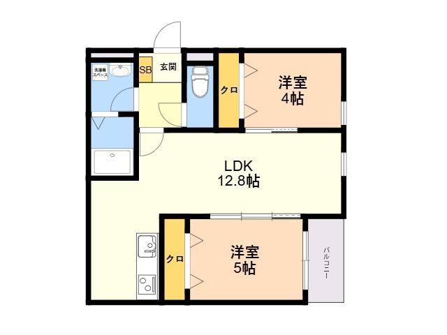 CALME HILLS高宮(2LDK/3階)の間取り写真