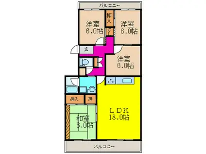 茨木南春日丘プライムタウンC棟(4LDK/2階)の間取り写真