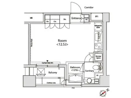 カスタリア目黒かむろ坂(ワンルーム/14階)の間取り写真