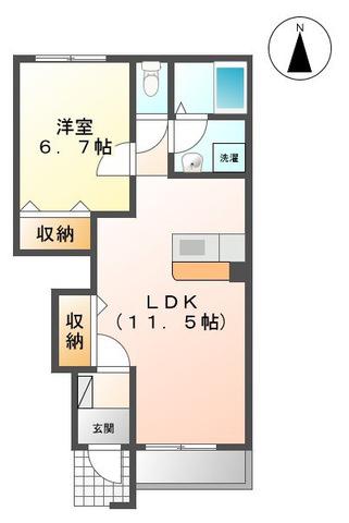 サンセットヒル東郷B棟(1LDK/1階)の間取り写真