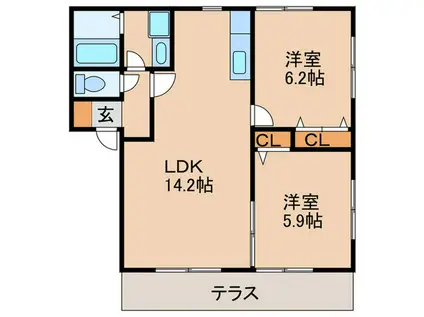 センクレーネ(2LDK/1階)の間取り写真
