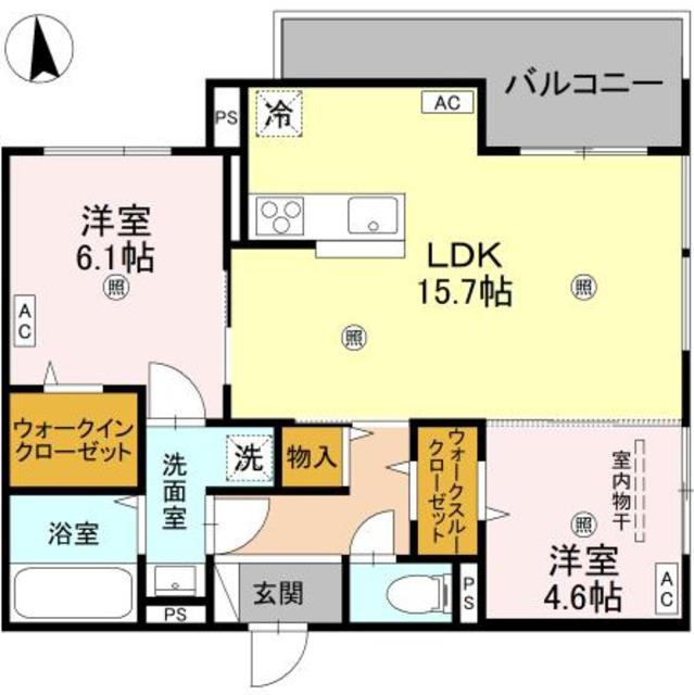D-ROOM橋波東之町西棟(2LDK/1階)の間取り写真