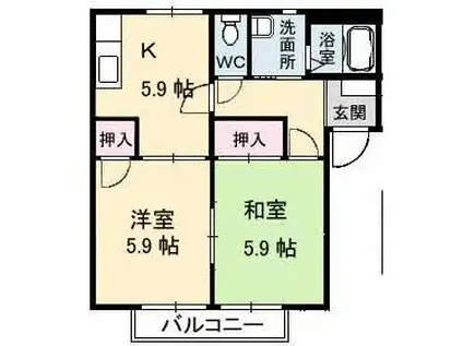 シュウフレグランスB棟(2K/2階)の間取り写真