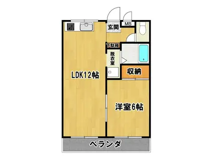 ビーウエストハイツ(1LDK/2階)の間取り写真