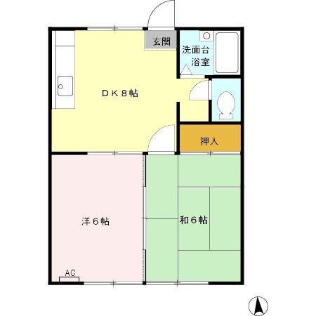クローバーハイツ(2DK/1階)の間取り写真