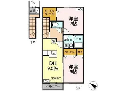 ヴィラージュ C棟(2DK/2階)の間取り写真