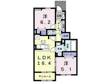 トゥーザ・ムーンIIA(2LDK/1階)の間取り写真