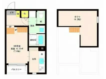 ハーモニーテラス萩野町II(1K/2階)の間取り写真