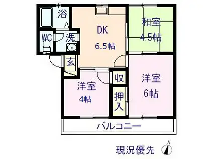 コーポ飛鳥(3DK/2階)の間取り写真