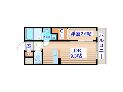 オリンピア長町(1LDK/2階)の間取り写真
