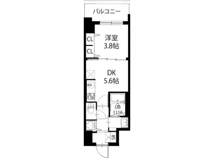 ラクラス本町東(1DK/15階)の間取り写真
