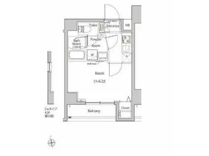 スカイコートプライム大井町(1K/2階)の間取り写真