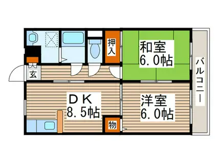 東武伊勢崎線 獨協大学前駅 徒歩18分 2階建 築30年(2DK/2階)の間取り写真