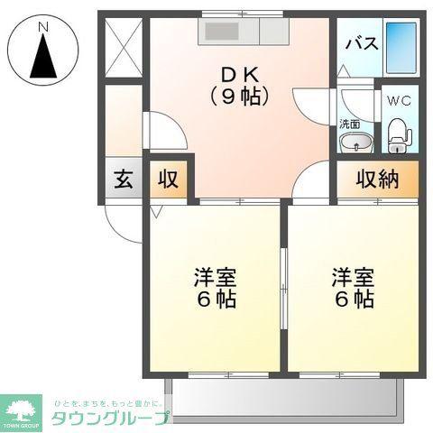 ボヌールB(2DK/2階)の間取り写真