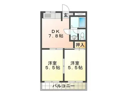 シティーハイツパテリッシアIII(2DK/1階)の間取り写真