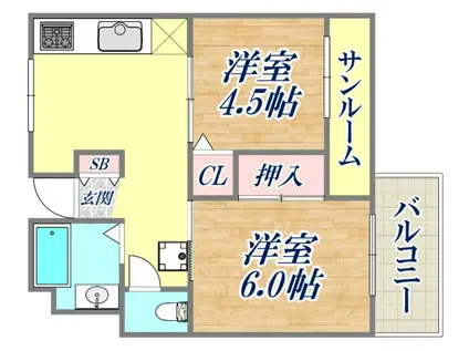 エスペランサ魚崎(2DK/7階)の間取り写真