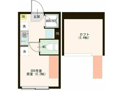 ハーモニーテラス高松I(ワンルーム/2階)の間取り写真