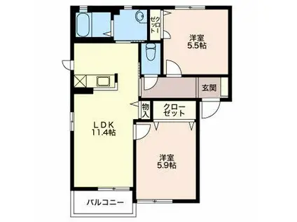 クロワール見付久保(2LDK/2階)の間取り写真