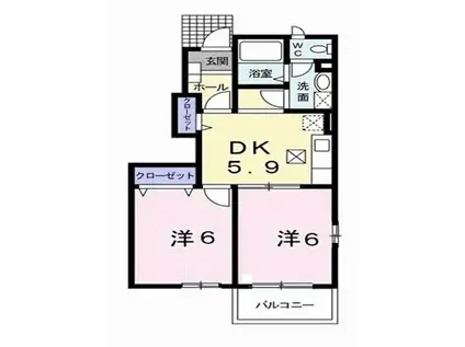 エスポワール・メゾンB(2DK/1階)の間取り写真