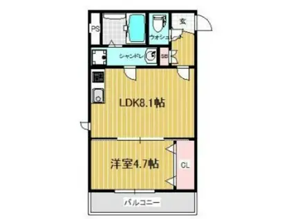 リアライズ深江南(1LDK/4階)の間取り写真