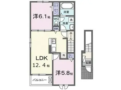 JR山陽本線 前空駅 バス乗車時間:10分 最寄りバス停で下車 徒歩1分 2階建 築2年(2LDK/2階)の間取り写真