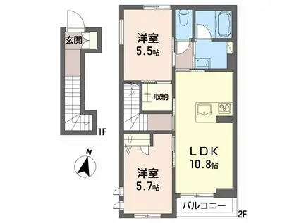 島内シャーメゾン(2LDK/2階)の間取り写真