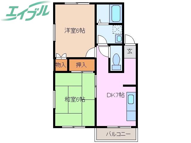 サニーコートD.T(2DK/2階)の間取り写真