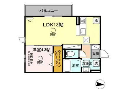 TSコート大津(1LDK/1階)の間取り写真