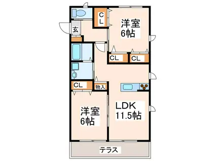 サンプレイズV(2LDK/1階)の間取り写真