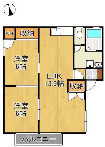 フォーレスト高須A棟(2LDK/2階)の間取り写真