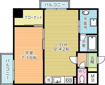 WINGS砂津(1LDK/2階)の間取り写真