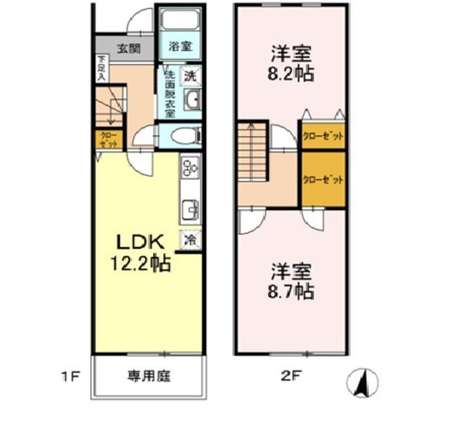 アーバンライフ庭瀬(2LDK/1階)の間取り写真