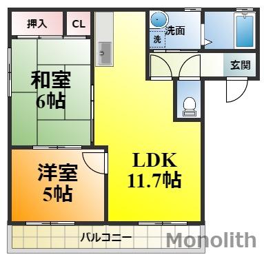 浅井ハイツ(2LDK/1階)の間取り写真